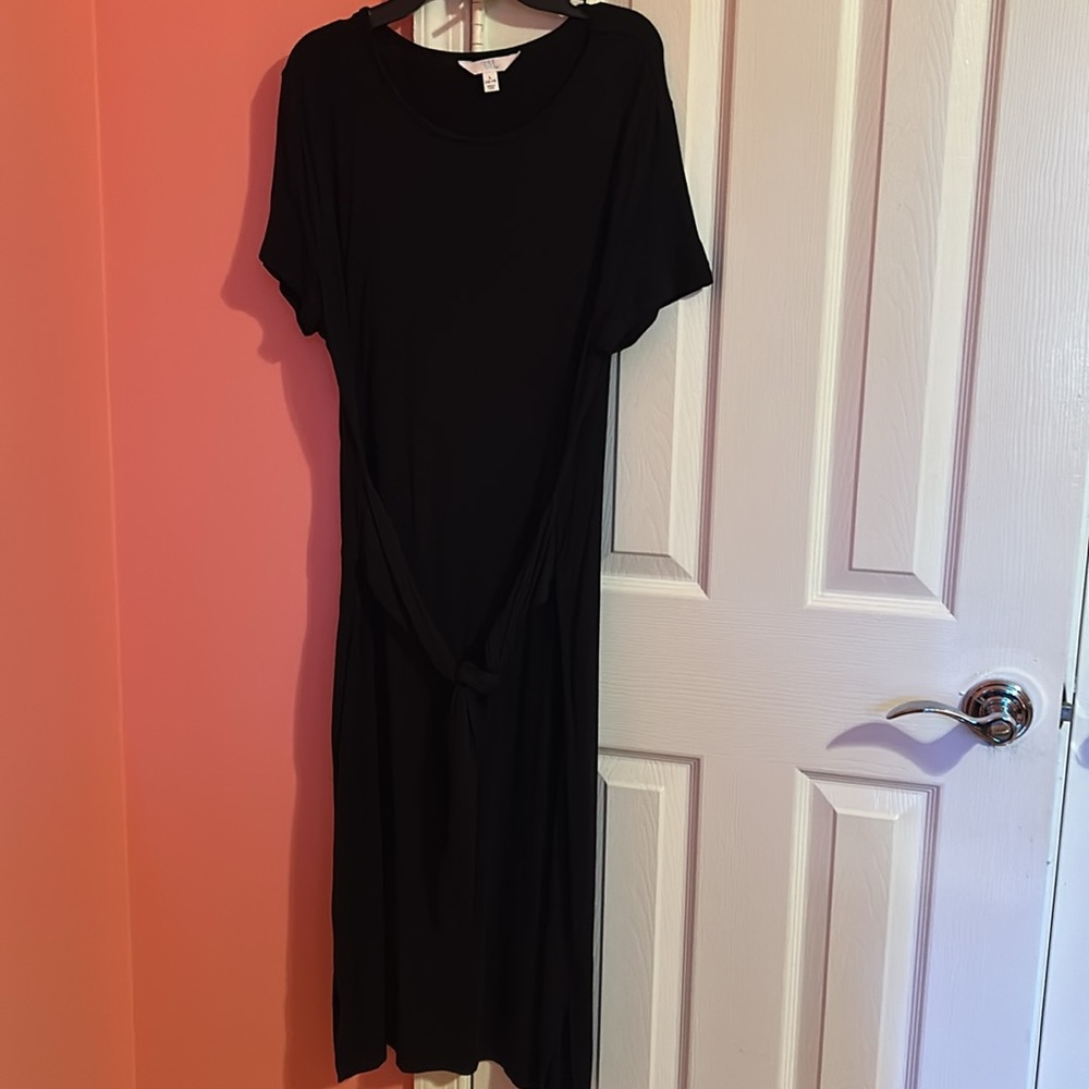 Time and Tru Women’s Black Short-Sleeve Dress with Tie L